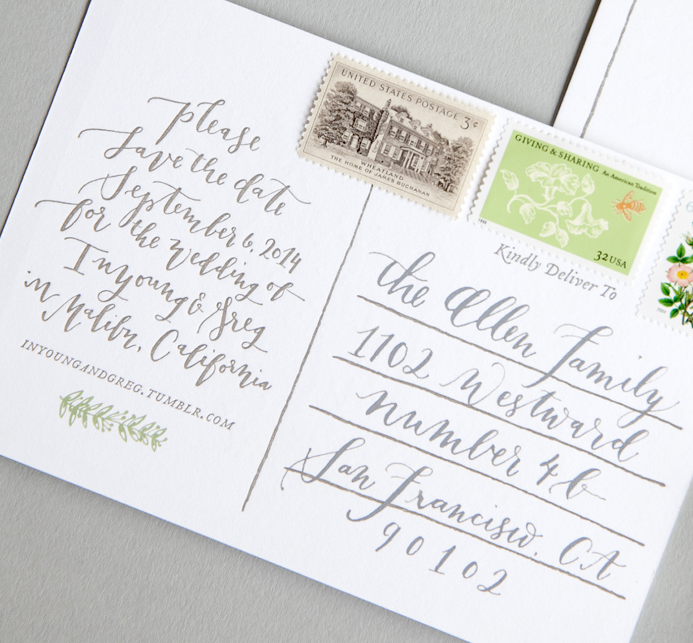 la Happy Calligraphy Letterpress Save the Date Postcard