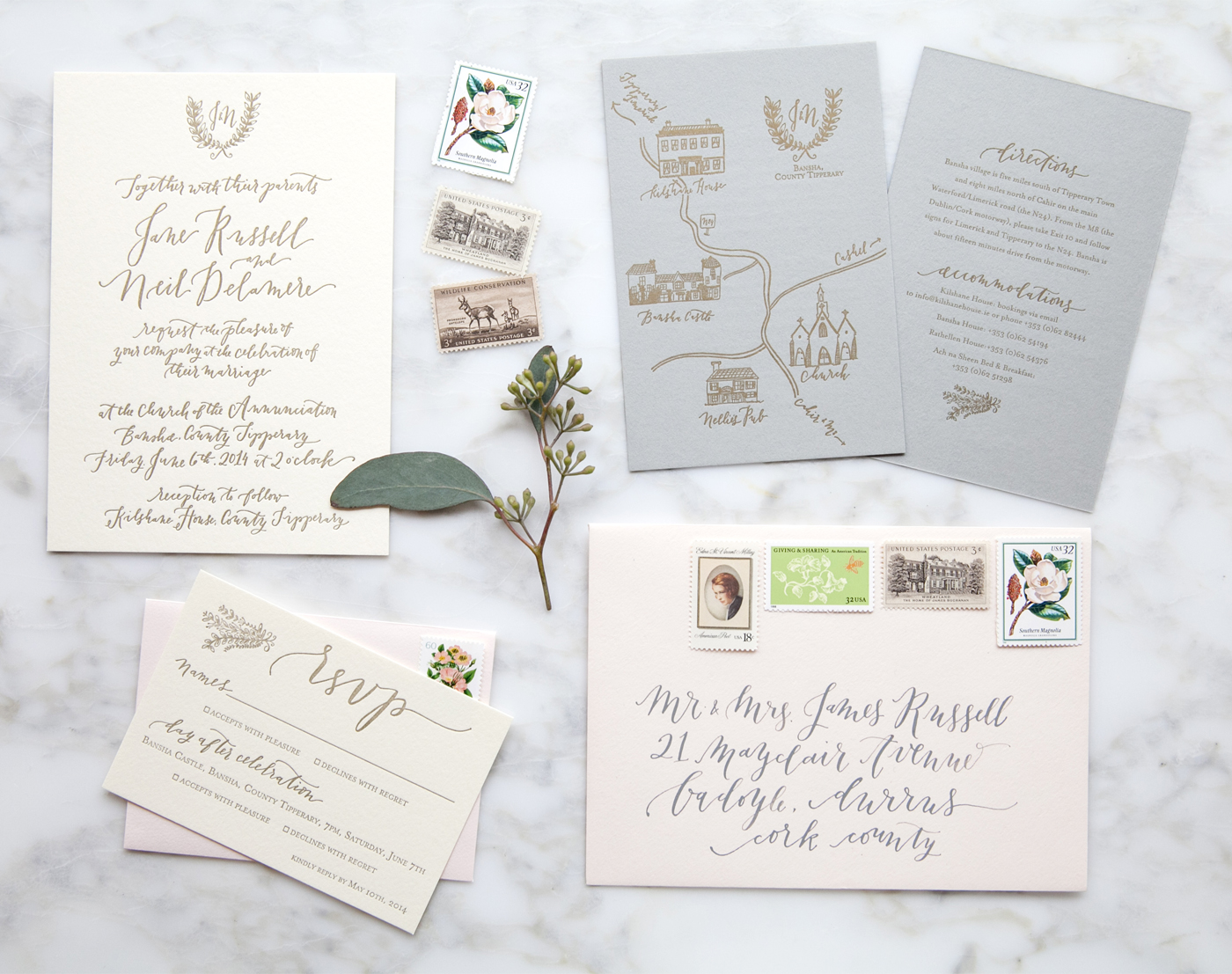 la Happy Calligraphy letterpress invitation set 