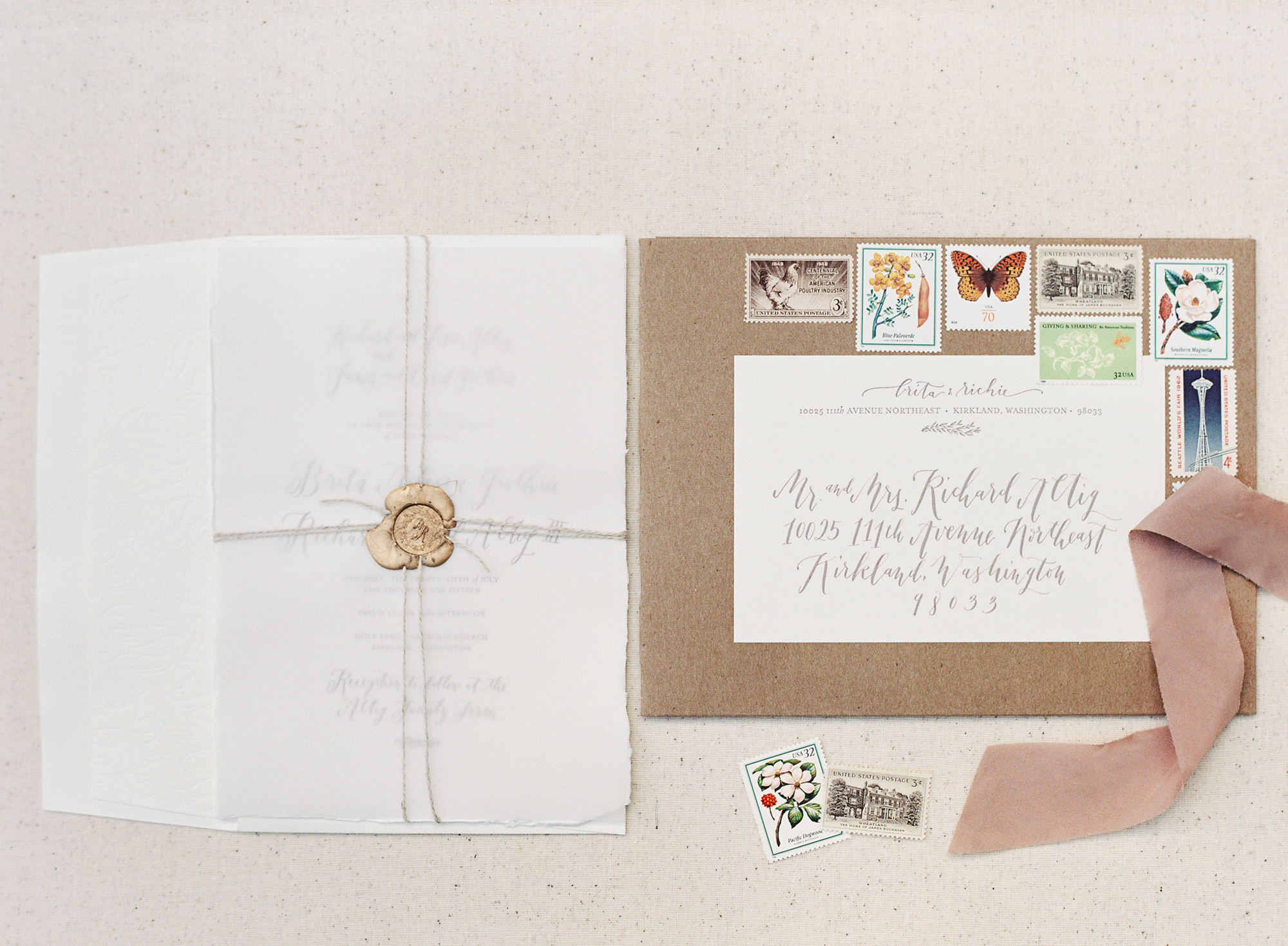 la Happy Design Calligraphy and Letterpress Invitation Set